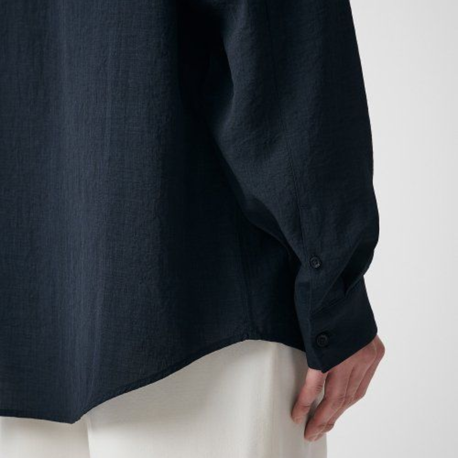 Relaxed Linen Like Shirt [Navy]