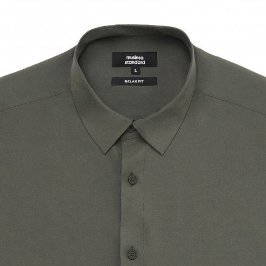 Relaxed Fit Silky Shirt [Khaki]