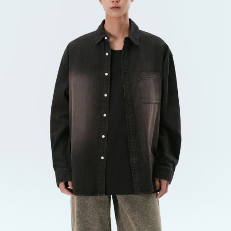 Big Brush Oversized Denim Shirt [Yellow Black]