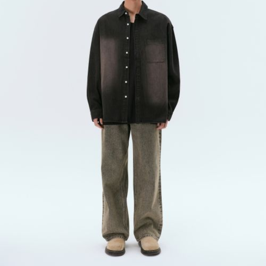 Big Brush Oversized Denim Shirt [Yellow Black]