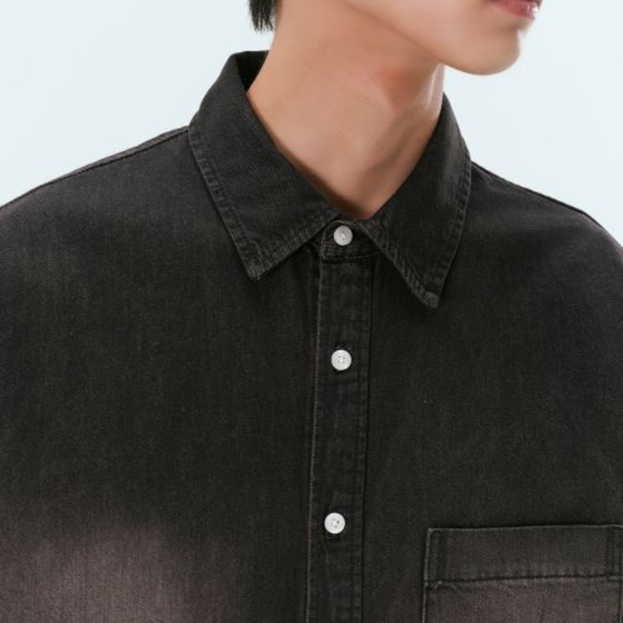 Big Brush Oversized Denim Shirt [Yellow Black]
