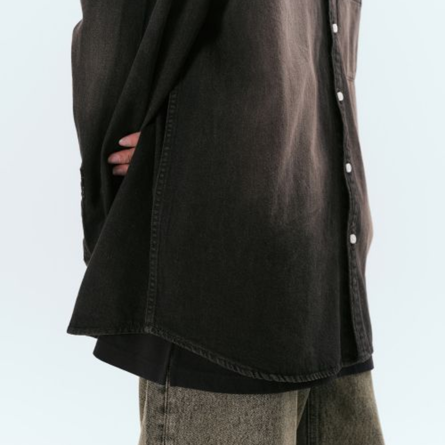 Big Brush Oversized Denim Shirt [Yellow Black]
