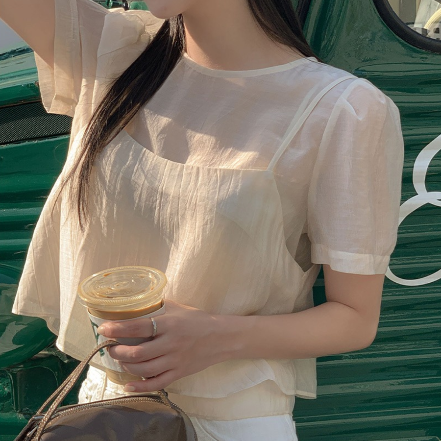 Cherry Blossom Layered Bustier Blouse Set