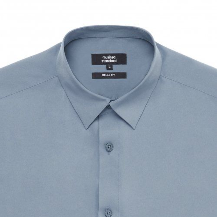 Relaxed Fit Silky Shirt [Greyish Blue]