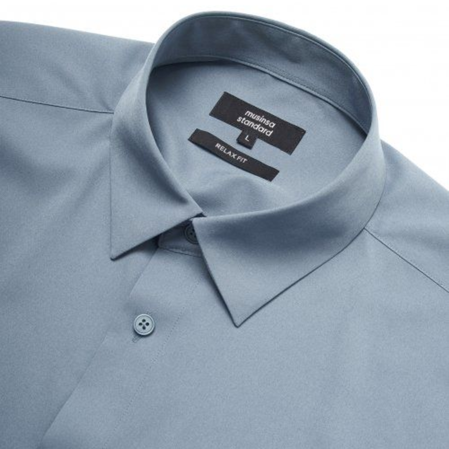 Relaxed Fit Silky Shirt [Greyish Blue]