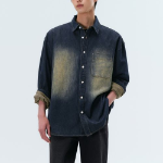 Big Brush Oversized Denim Shirt [Yellow Dark Blue]