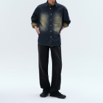 Big Brush Oversized Denim Shirt [Yellow Dark Blue]