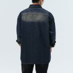 Big Brush Oversized Denim Shirt [Yellow Dark Blue]