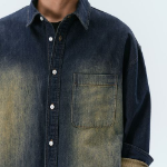 Big Brush Oversized Denim Shirt [Yellow Dark Blue]