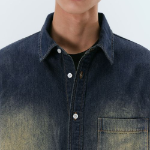 Big Brush Oversized Denim Shirt [Yellow Dark Blue]