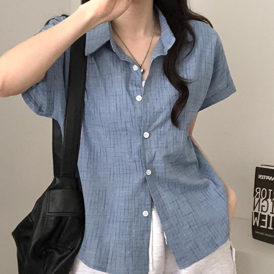 Pi – рубашка Rolled-Sleeve Vintage Check Loose-Fit Short-Sleeve Shirt