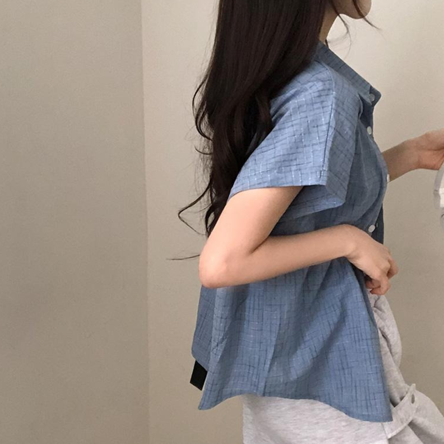 Pi – рубашка Rolled-Sleeve Vintage Check Loose-Fit Short-Sleeve Shirt