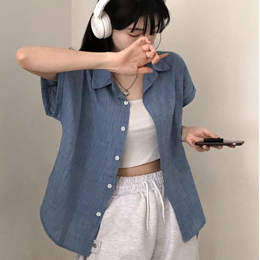 Pi – рубашка Rolled-Sleeve Vintage Check Loose-Fit Short-Sleeve Shirt