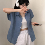 Pi – рубашка Rolled-Sleeve Vintage Check Loose-Fit Short-Sleeve Shirt