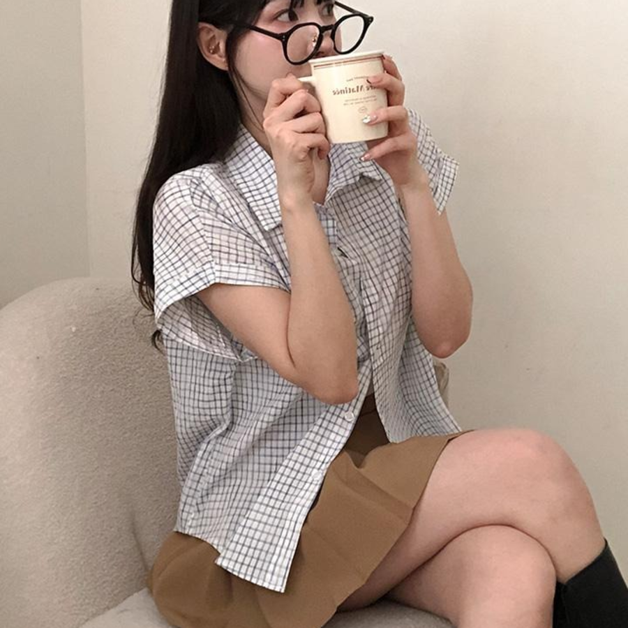 Pi – рубашка Rolled-Sleeve Vintage Check Loose-Fit Short-Sleeve Shirt