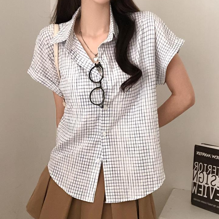 Pi – рубашка Rolled-Sleeve Vintage Check Loose-Fit Short-Sleeve Shirt