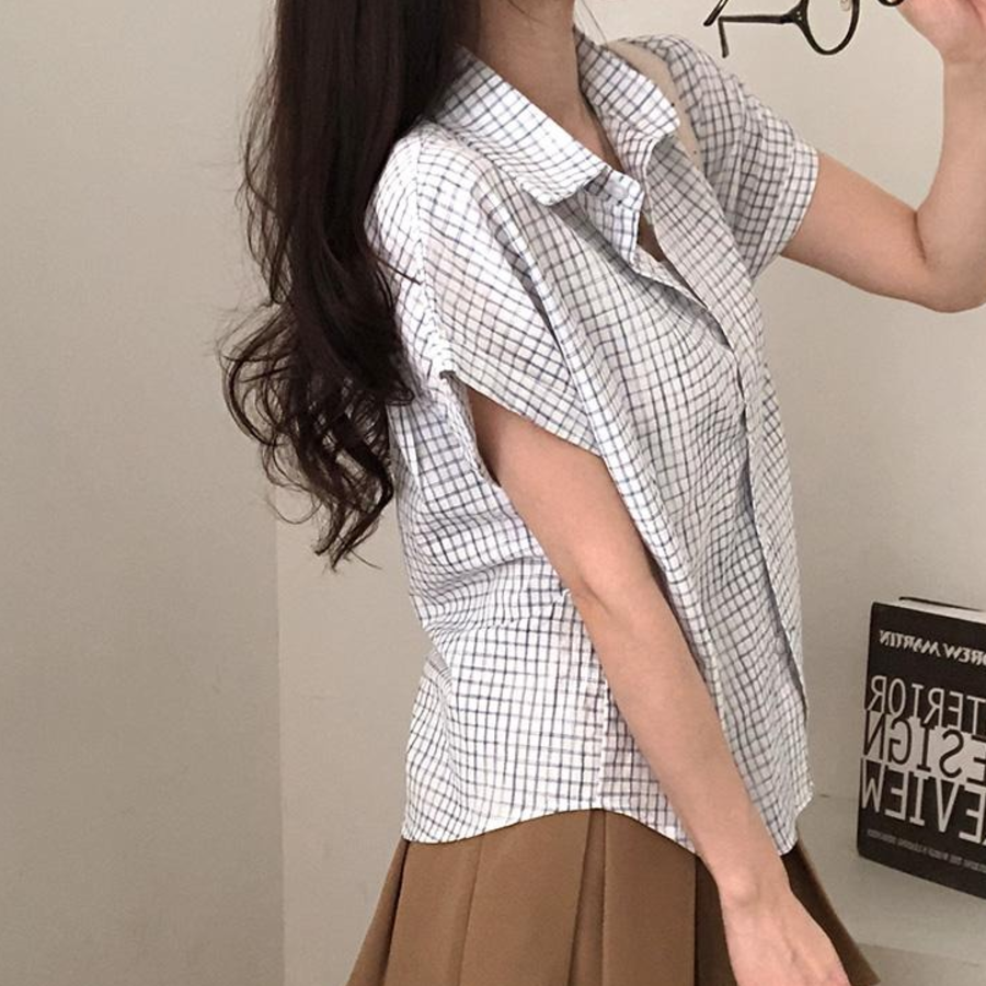 Pi – рубашка Rolled-Sleeve Vintage Check Loose-Fit Short-Sleeve Shirt