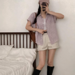 Pi – рубашка Rolled-Sleeve Vintage Check Loose-Fit Short-Sleeve Shirt