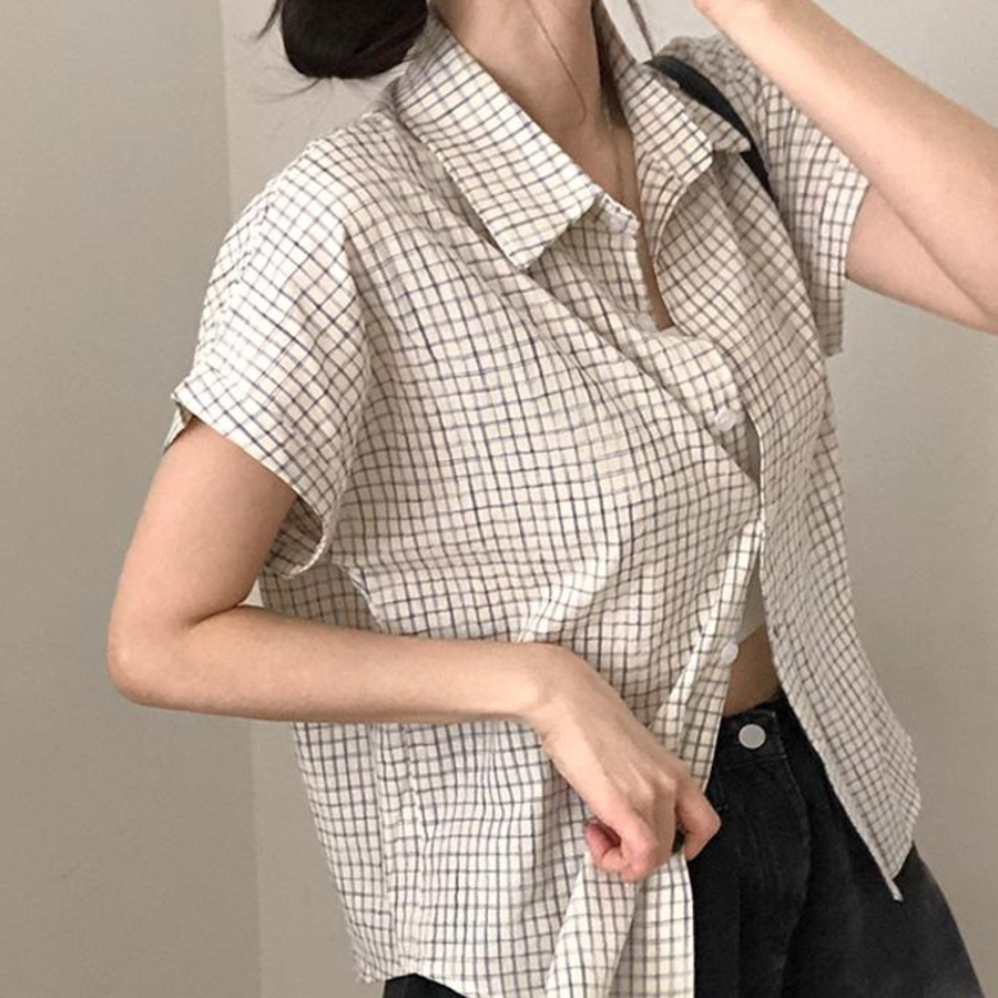 Pi – рубашка Rolled-Sleeve Vintage Check Loose-Fit Short-Sleeve Shirt