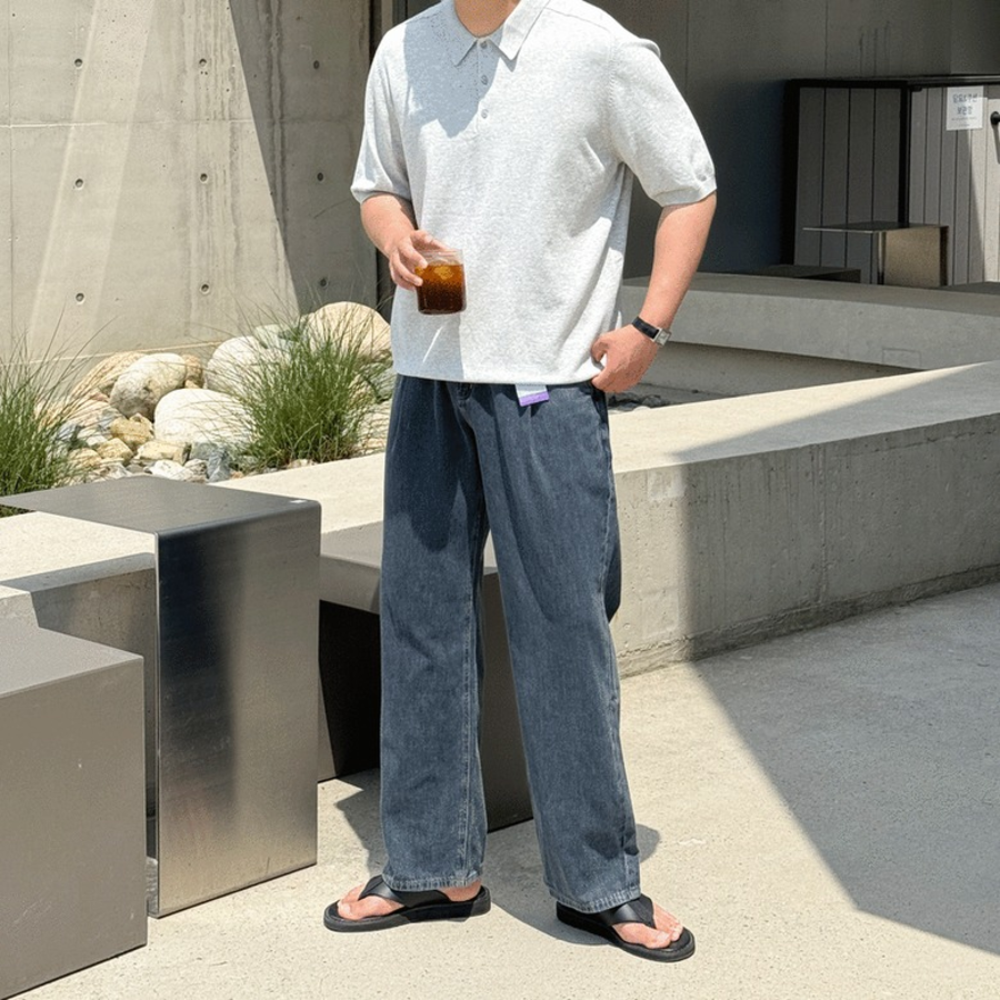 Ice Cool Linen Pintuck Hidden Banding Big Size Wide Denim Pants