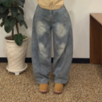 Vintage Light Blue Curved Seam Balloon Fit Denim Pants