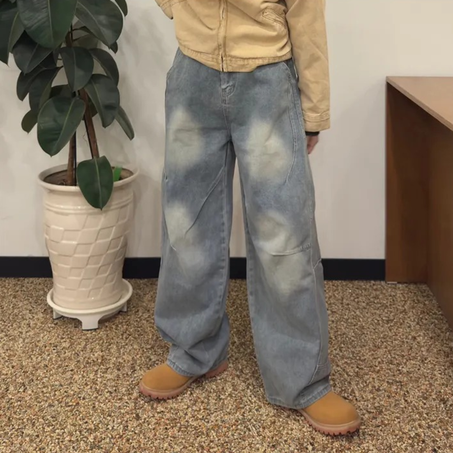 Vintage Light Blue Curved Seam Balloon Fit Denim Pants