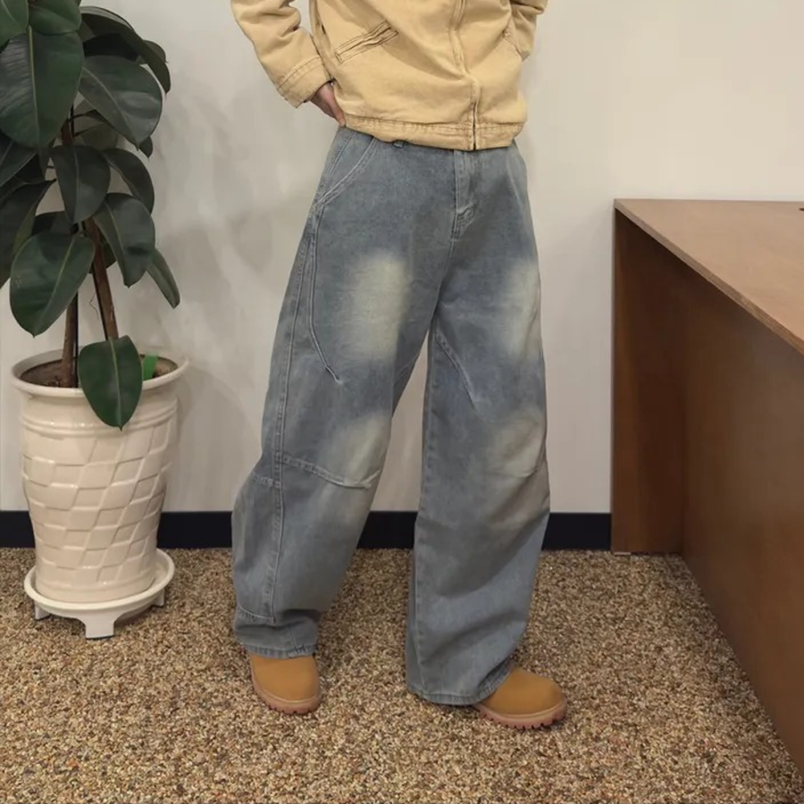 Vintage Light Blue Curved Seam Balloon Fit Denim Pants