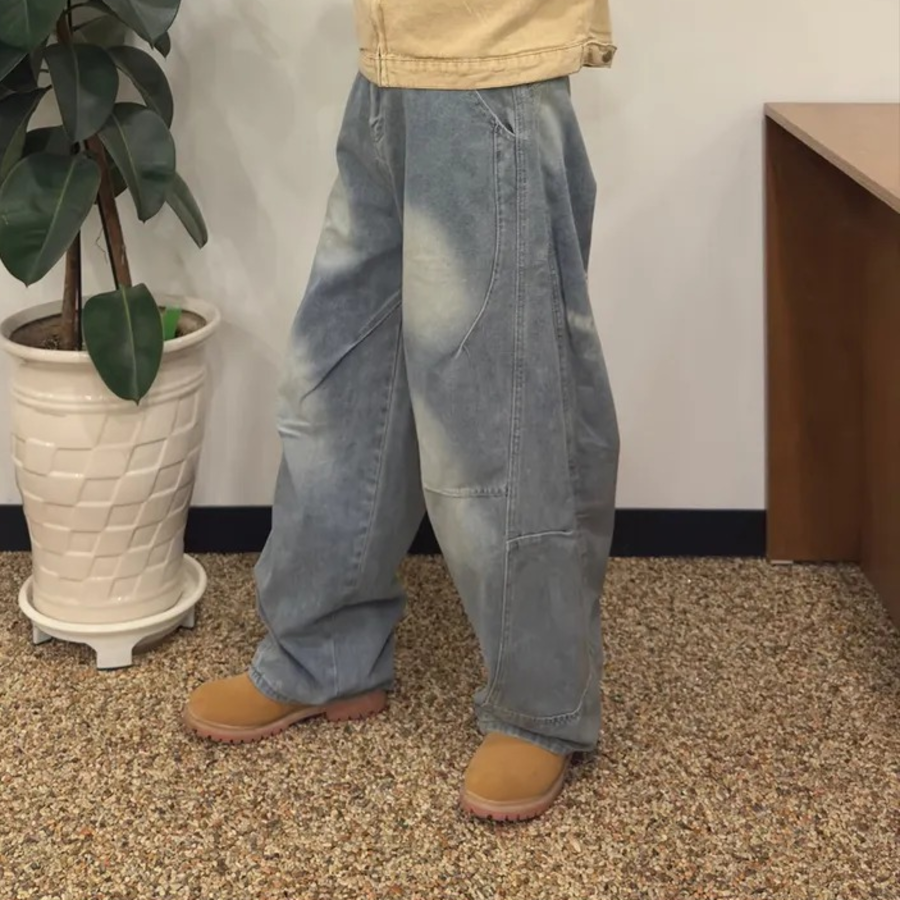 Vintage Light Blue Curved Seam Balloon Fit Denim Pants
