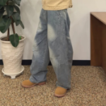 Vintage Light Blue Curved Seam Balloon Fit Denim Pants