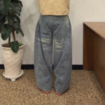 Vintage Light Blue Curved Seam Balloon Fit Denim Pants