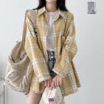 Unisex Oversized Vintage Check Balloon Long Sleeve Shirt