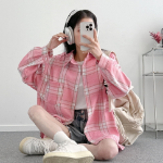 Unisex Oversized Vintage Check Balloon Long Sleeve Shirt