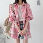 Unisex Oversized Vintage Check Balloon Long Sleeve Shirt