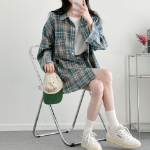 Unisex Oversized Vintage Check Balloon Long Sleeve Shirt