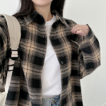 Unisex Oversized Vintage Check Balloon Long Sleeve Shirt