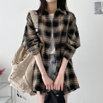 Unisex Oversized Vintage Check Balloon Long Sleeve Shirt