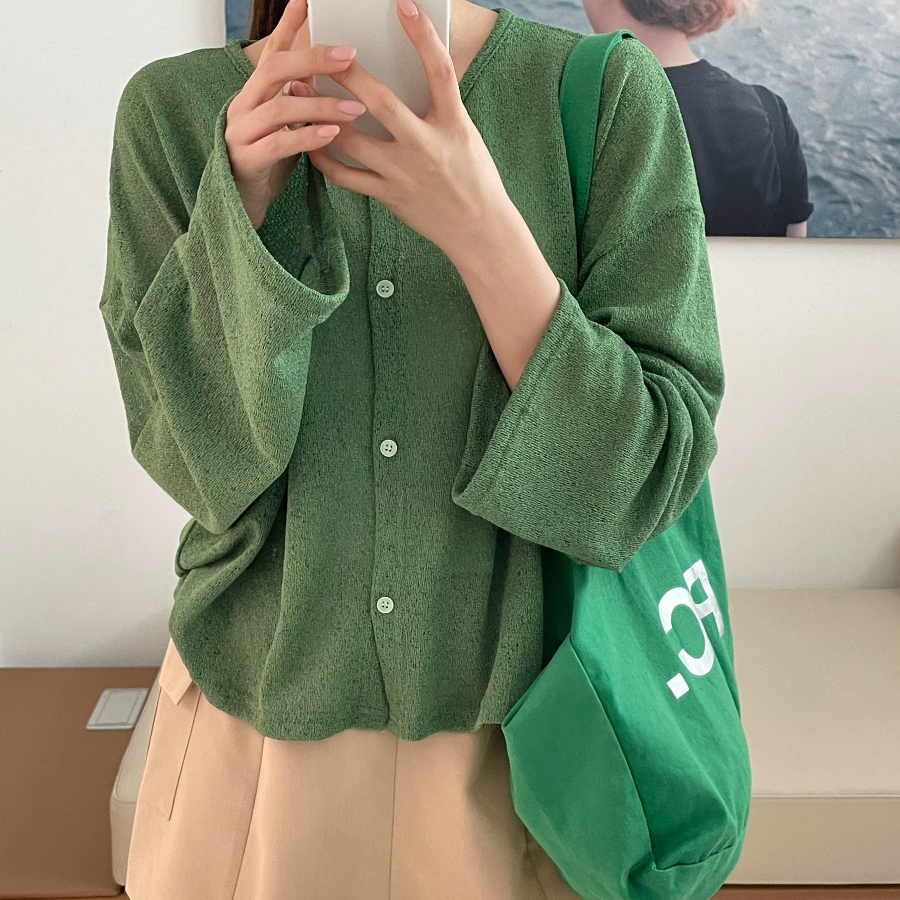 Round-Neck Slub Cardigan