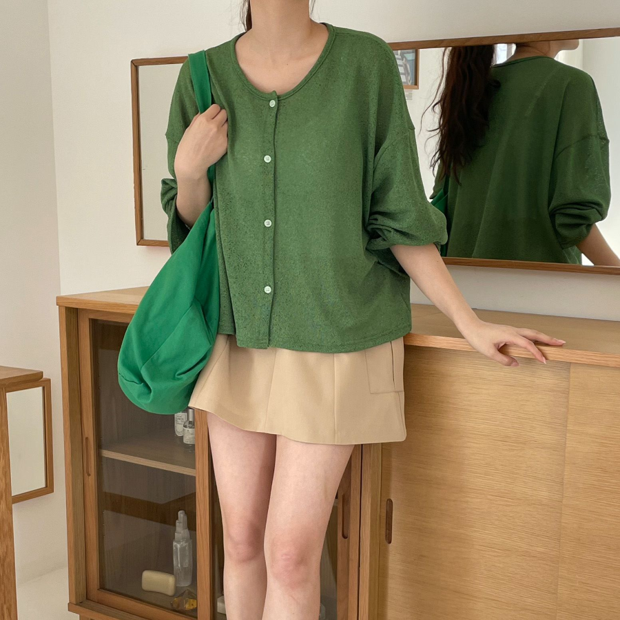 Round-Neck Slub Cardigan