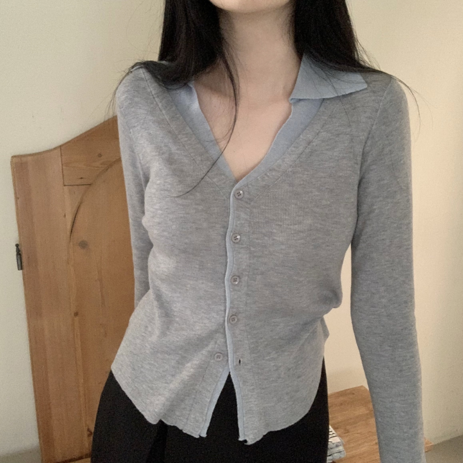 Shirt Collar Layered Cardigan