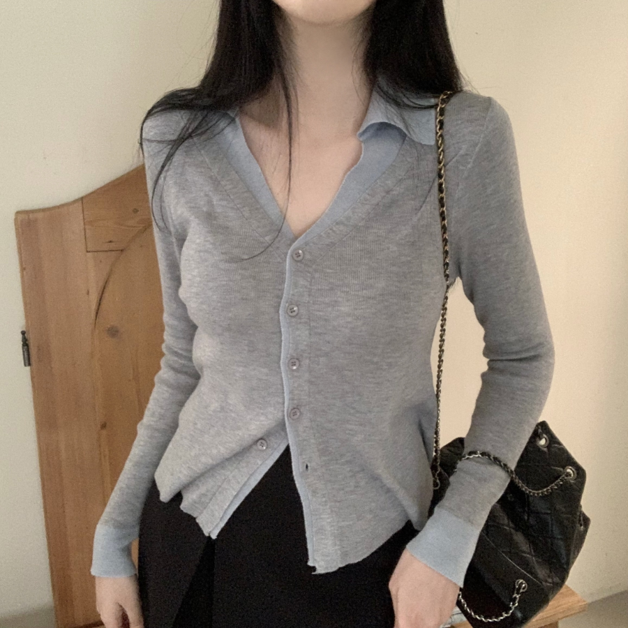 Shirt Collar Layered Cardigan