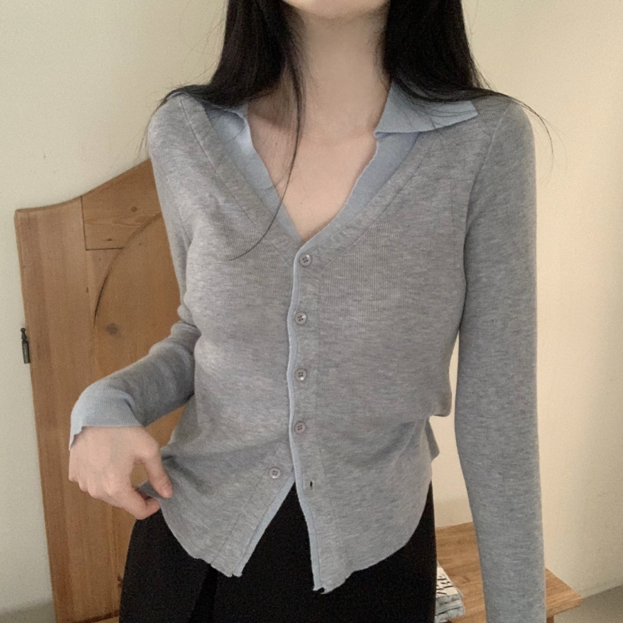 Shirt Collar Layered Cardigan