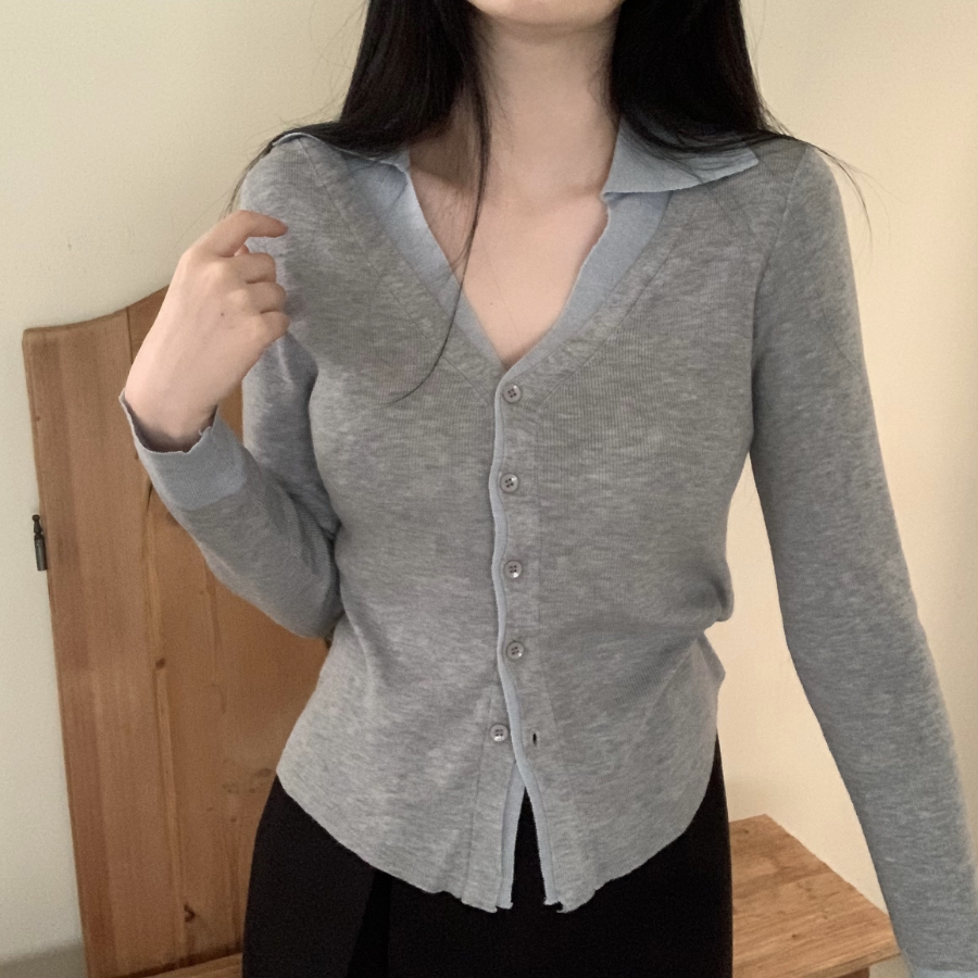Shirt Collar Layered Cardigan