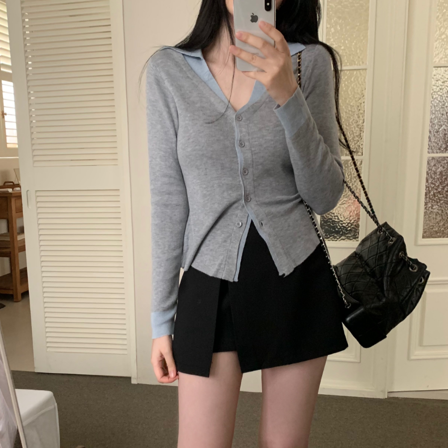 Shirt Collar Layered Cardigan