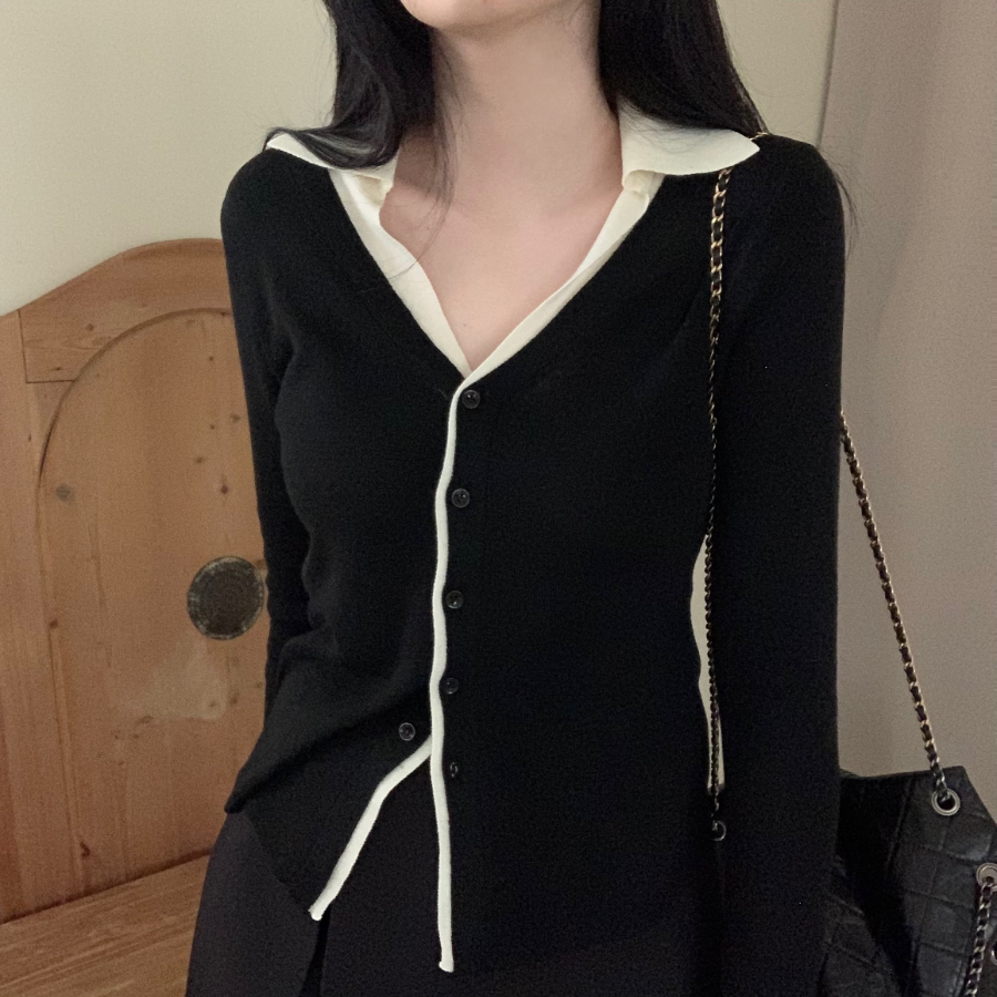 Shirt Collar Layered Cardigan