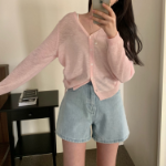 Свободный размер-Светло-розовый-Кардиганы