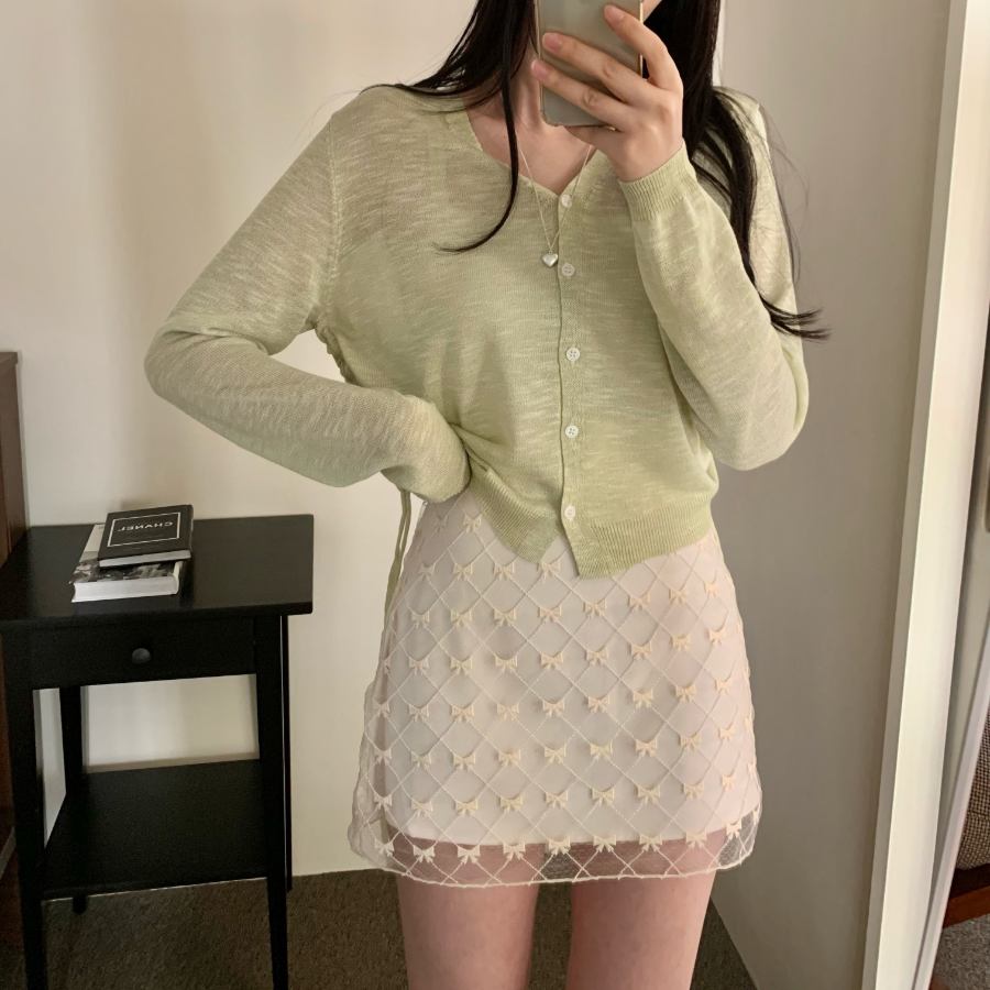 Side String Shirring Cardigan