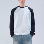 Relaxed Rib Cuffs Raglan Long Sleeve T-shirt [White/Navy]