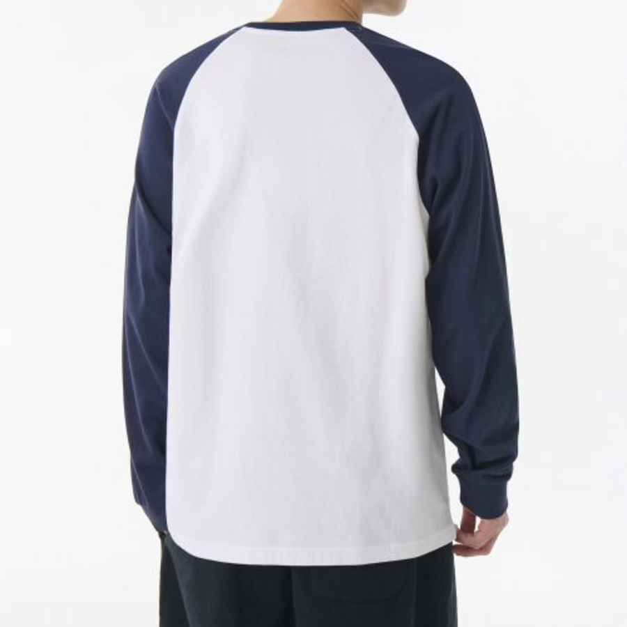 Relaxed Rib Cuffs Raglan Long Sleeve T-shirt [White/Navy]