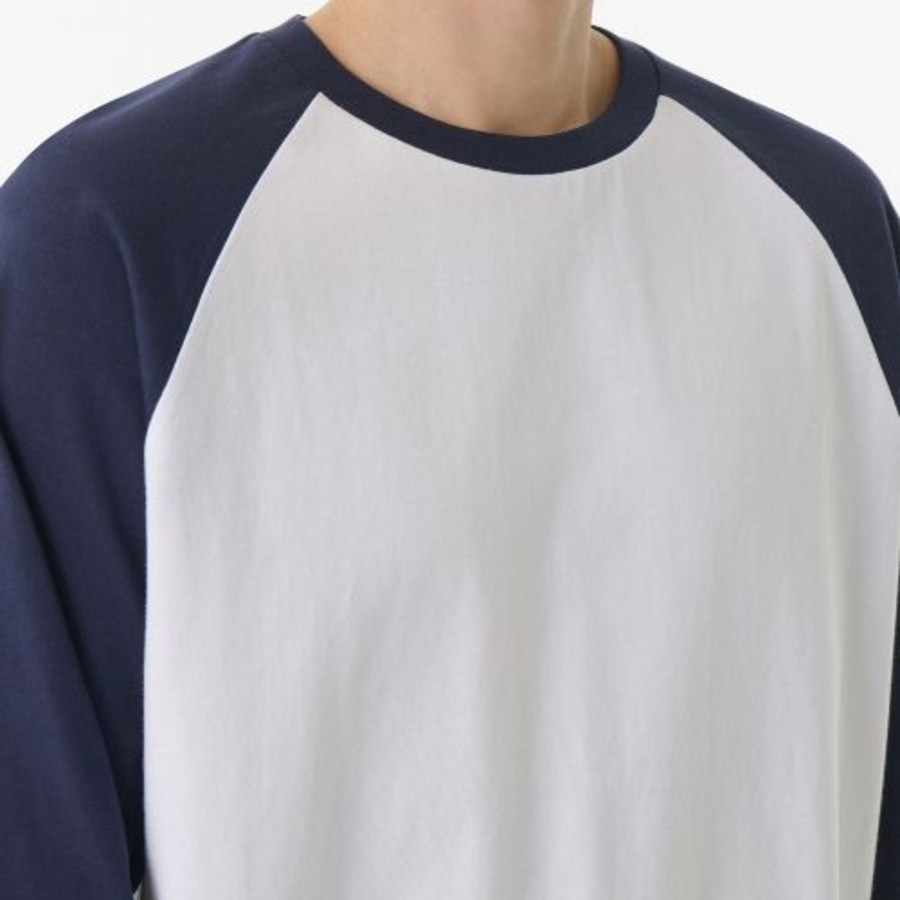 Relaxed Rib Cuffs Raglan Long Sleeve T-shirt [White/Navy]