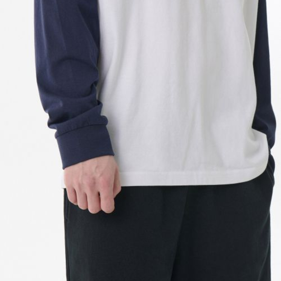 Relaxed Rib Cuffs Raglan Long Sleeve T-shirt [White/Navy]